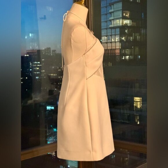 🆕 SELF PORTRAIT 🧿 NWOT White Crepe Halterneck Mini Dress, Sz UK 8 / US 4 - Picture 6 of 16